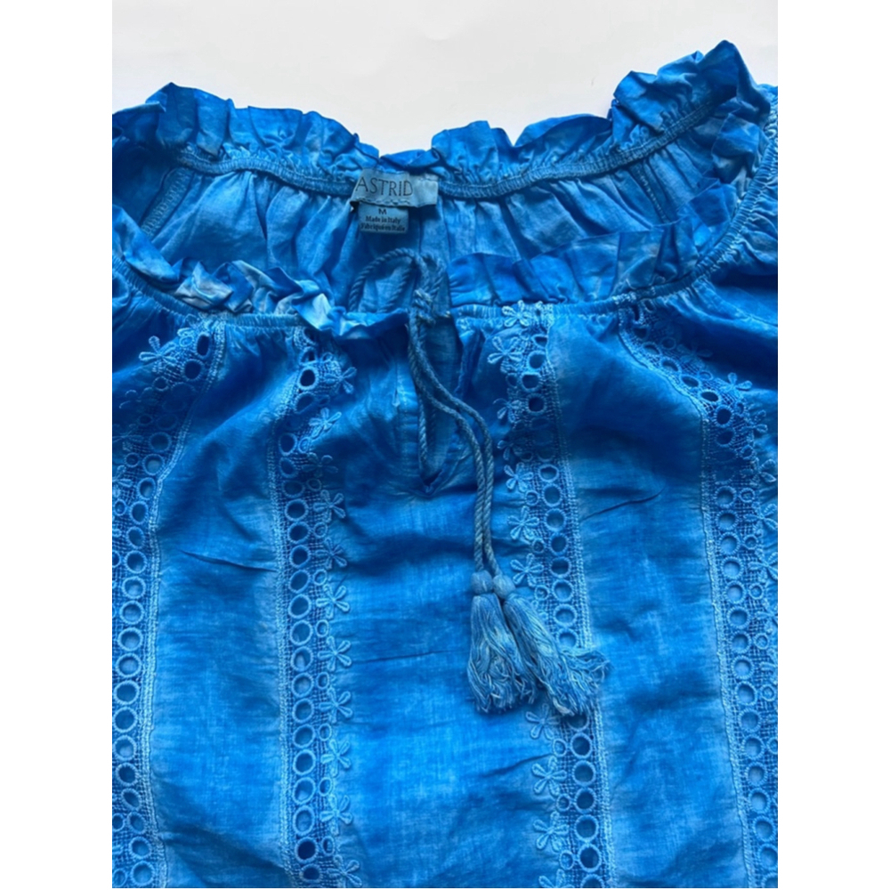 Women's Astrid Blue Cotton Top Size M embroidered eyelet - Picture 7 of 8